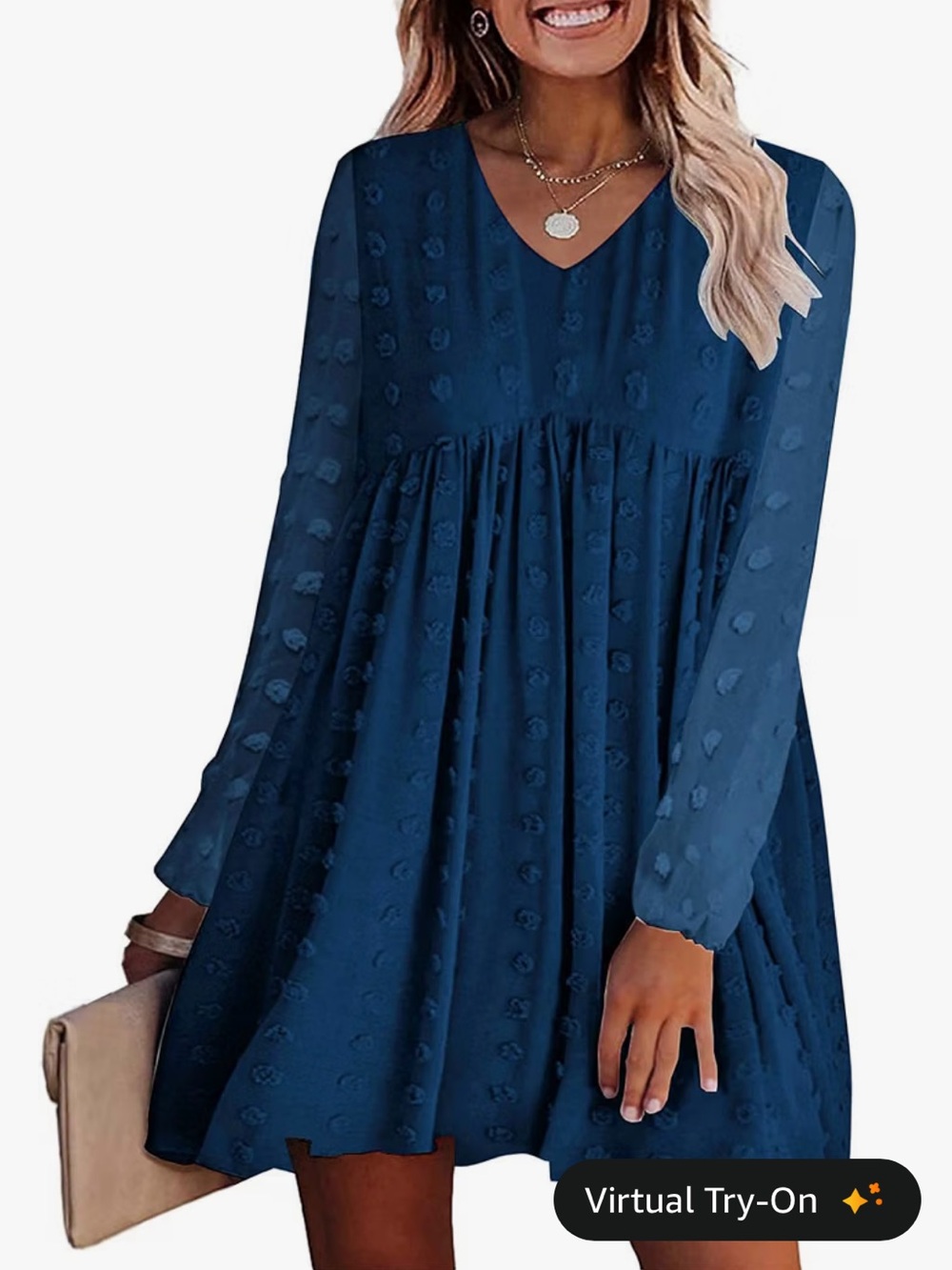 Kirundo Women’s V-Neck Long Sleeve Babydoll Dress - Blue